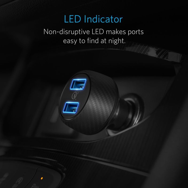 Anker Quick Charge 3.0 39W Dual USB Car Charger - شاحن سيارة أنكر سريع الشحن 3.0 39 وات بمنفذ يو اس بي مزدوج
