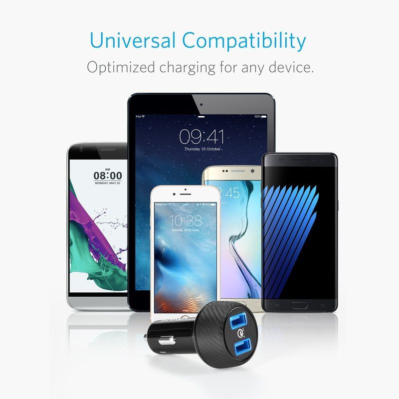 Anker Quick Charge 3.0 39W Dual USB Car Charger - شاحن سيارة أنكر سريع الشحن 3.0 39 وات بمنفذ يو اس بي مزدوج