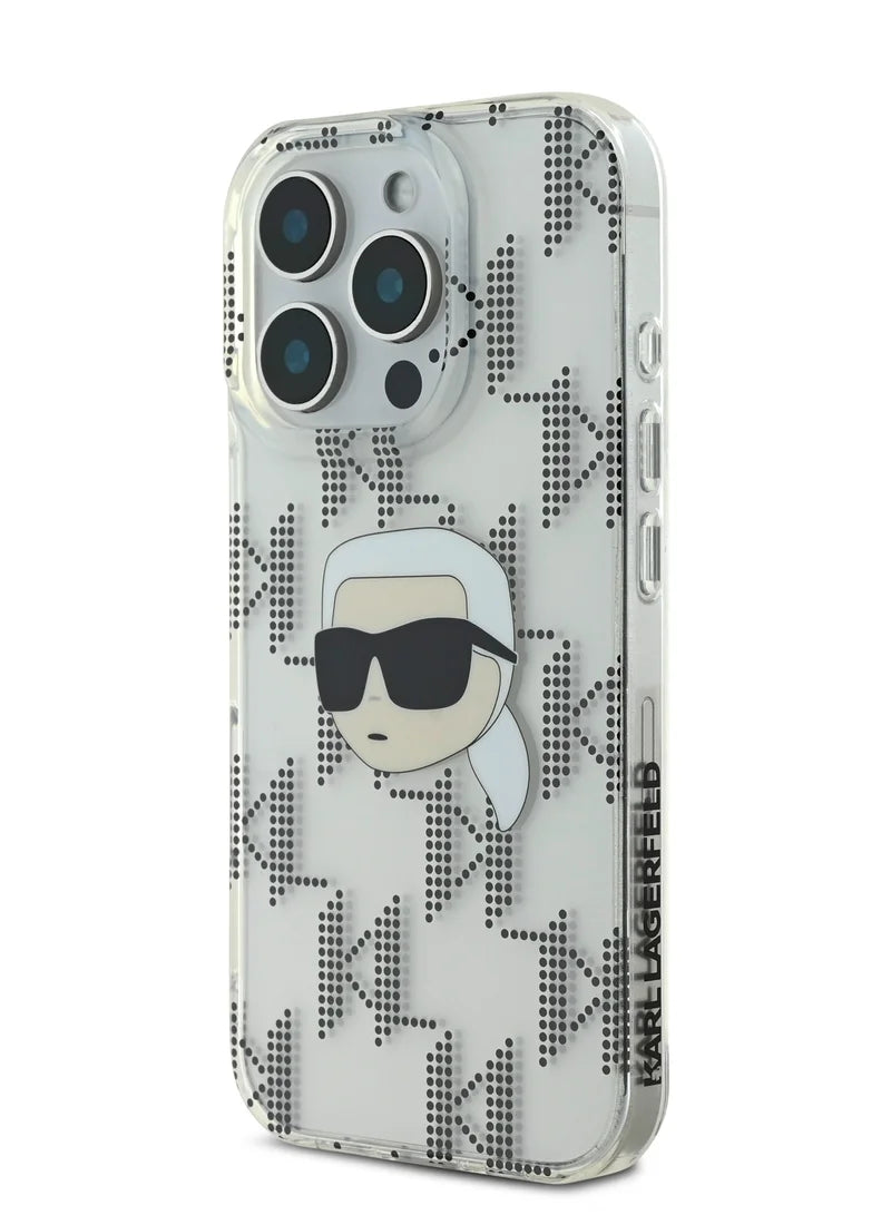 Karl Lagerfeld IML Hard Case with Electroplated Karl Head for iPhone 16 Pro Max | كفر كارل لاغرفيلد بشعار كارل ورمز الماركة لهاتف ايفون 16 برو ماكس