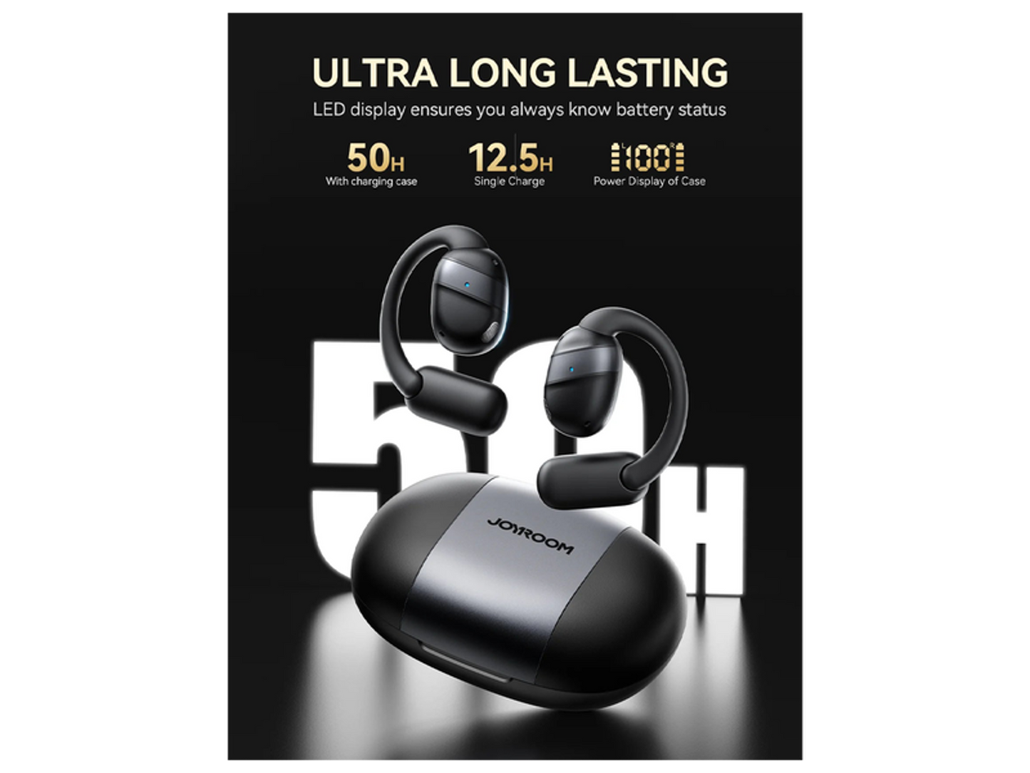 سماعات جويرووم اوبن فري JR-OE4 اللاسلكية, تشغيل حتى 50 ساعة - اسود | JOYROOM Openfree Series JR-OE4 Wireless Earbuds – 50H Playtime - Black