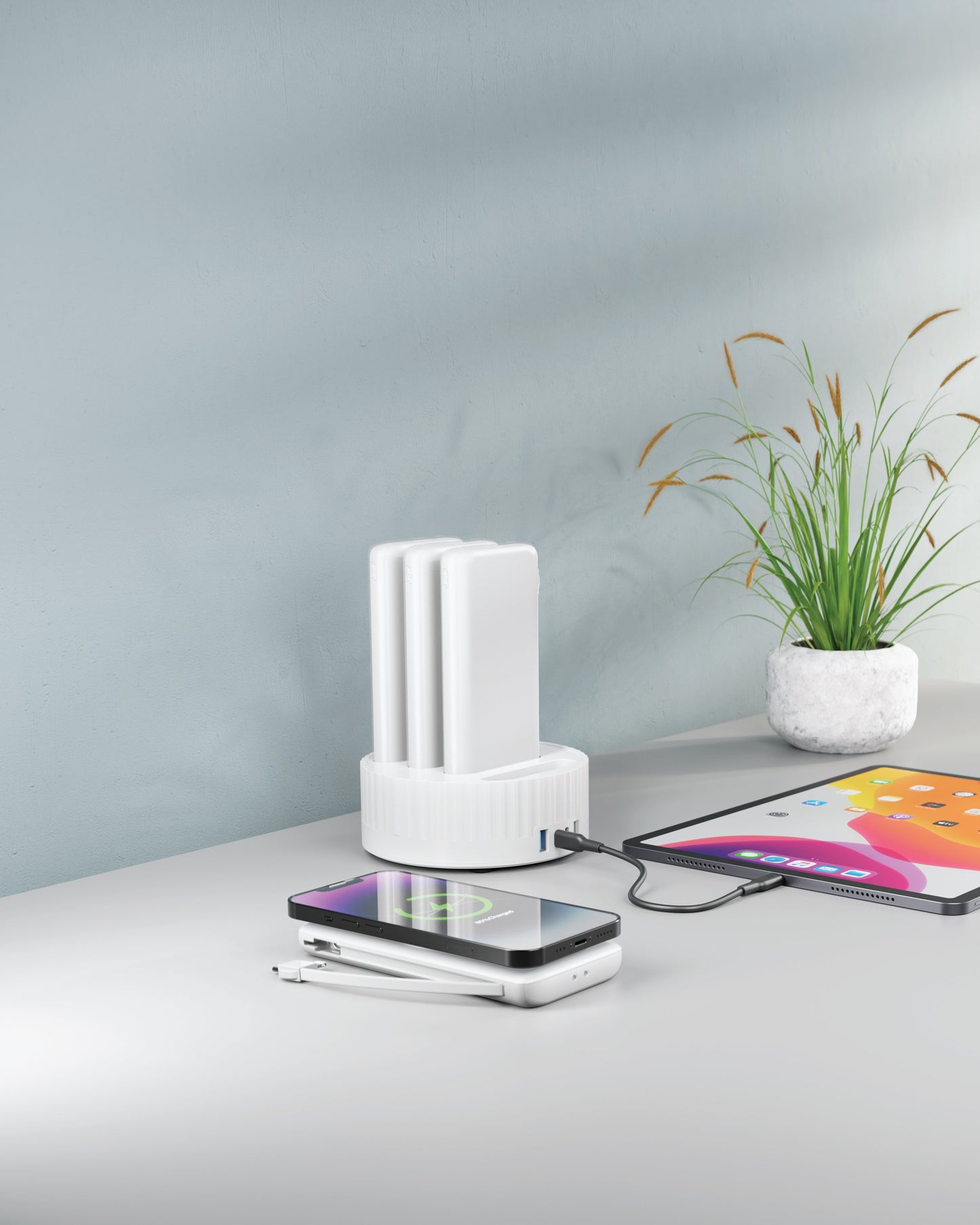 باورولوجي محطة شحن 4 في 1 مع باور بانك بسعة 10000 مللي امبير ودعم شحن سريع بقدرة 100 واط | Powerology 4in1 Station 10000mAh PD 100W QC Wireless Power Bank.