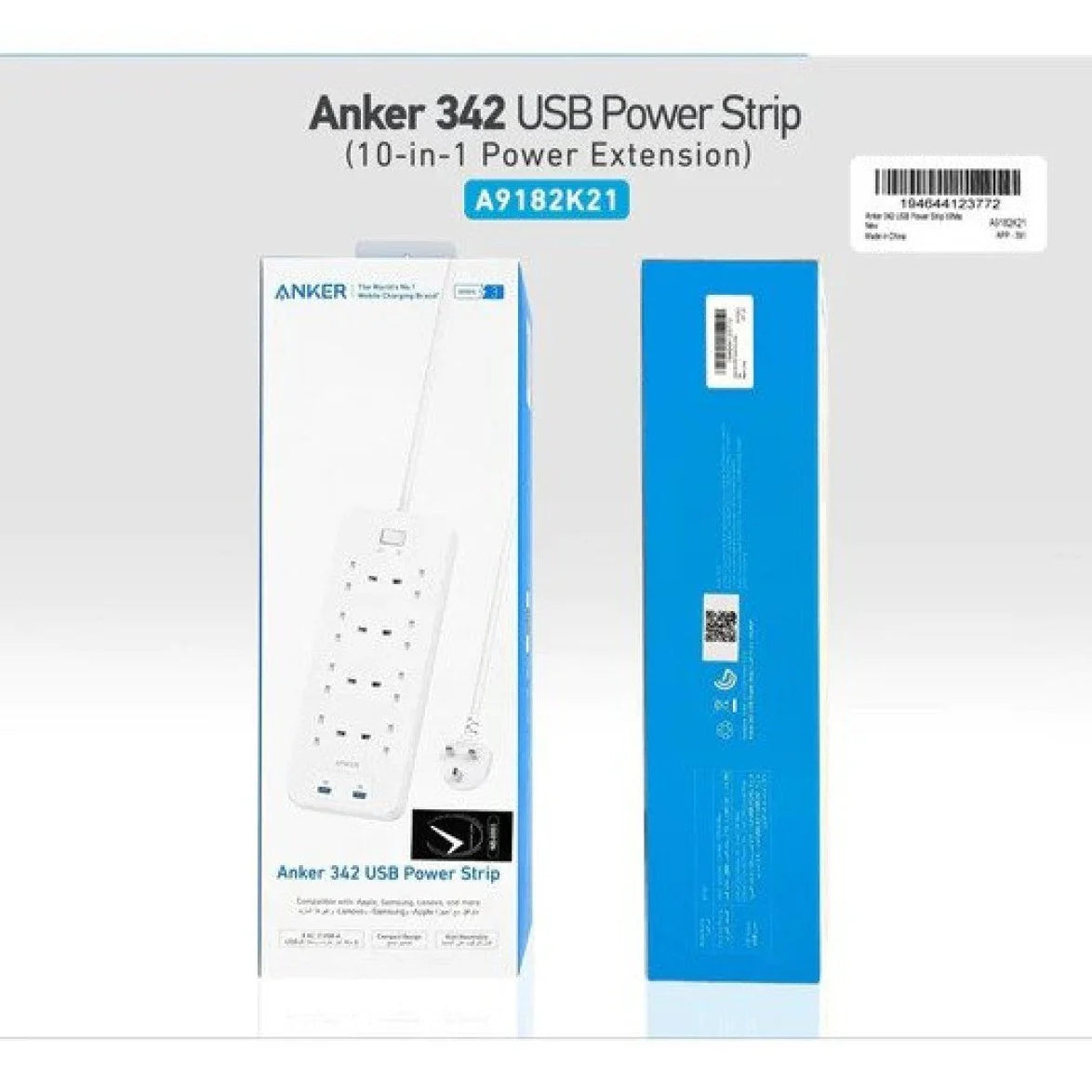 وصلة طاقة انكر, 8 منافذ طاقة AC ومنفذين يو اس بي اي | Anker Power Extension Strip 8‑Port + 2 USB-A ports