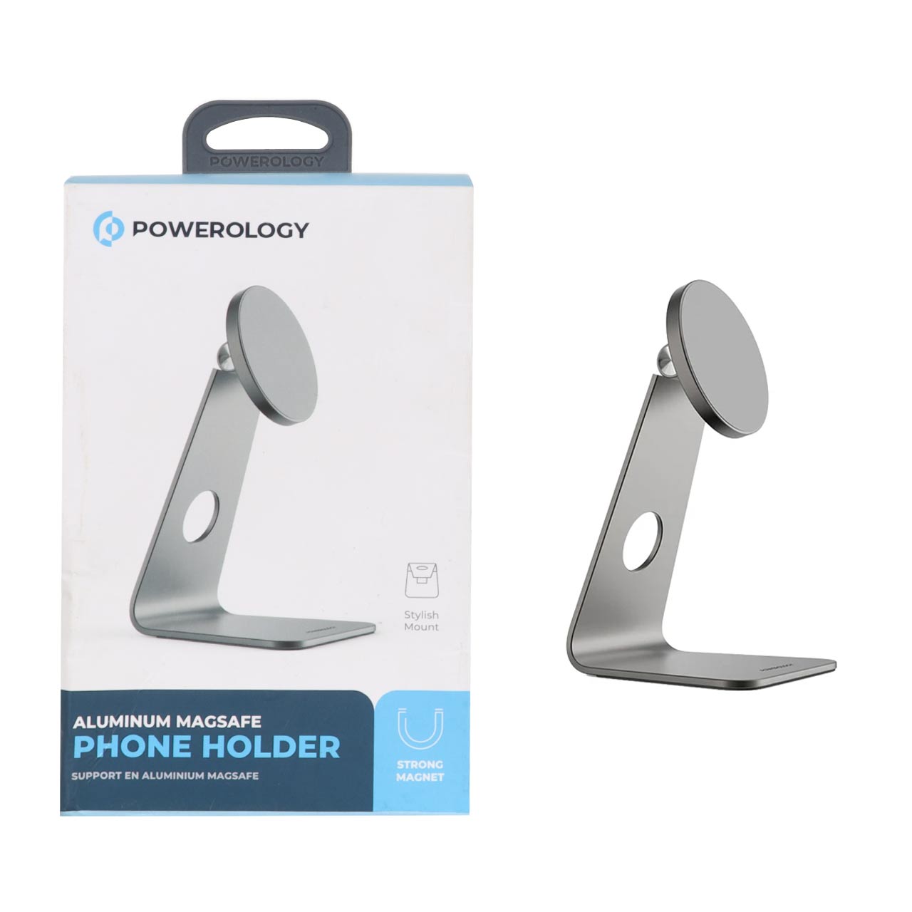 حامل باورولوجي المغناطيسي المكتبي للهاتف مع 17 مغناطيس N52 - رمادي داكن | Powerology Desktop Acute Magsafe Phone Stand with 17*N52 Magnets - Dark Grey.