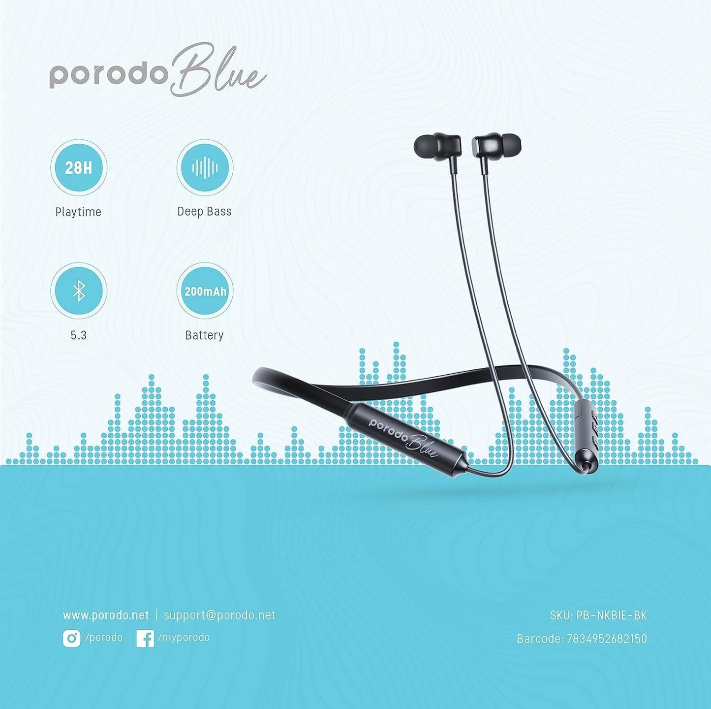 سماعات بورودو بلو داخل الاذن بتصميم حول الرقبة - اسود | Porodo Blue ENC Neckband In-Ear Earphones – Black