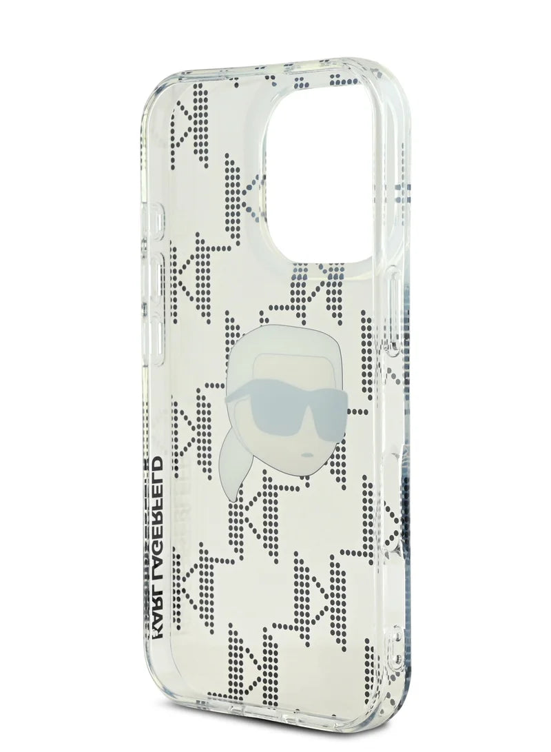 Karl Lagerfeld IML Hard Case with Electroplated Karl Head for iPhone 16 Pro Max | كفر كارل لاغرفيلد بشعار كارل ورمز الماركة لهاتف ايفون 16 برو ماكس