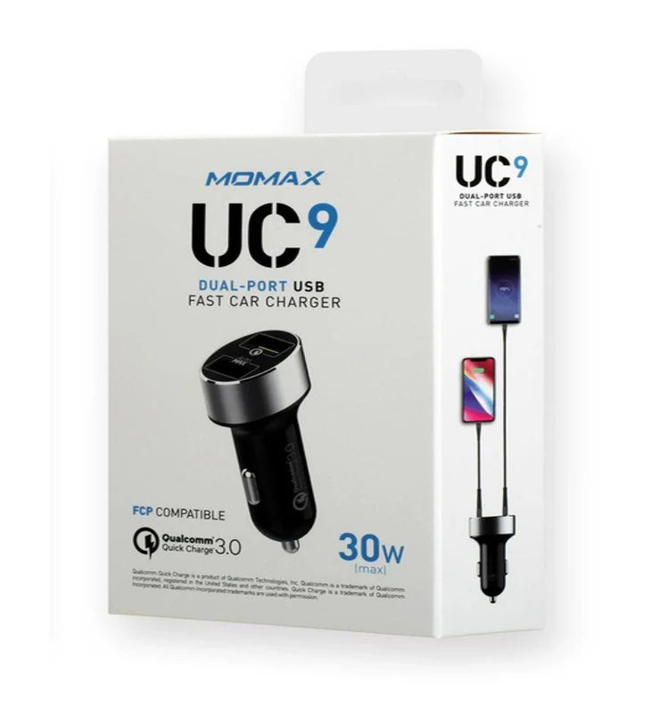 Momax USB Car Charger with Qualcomm 3.0 Fast Charging - شاحن سيارة سريع من موماكس بمنفذ USB وتقنية Qualcomm 3.0