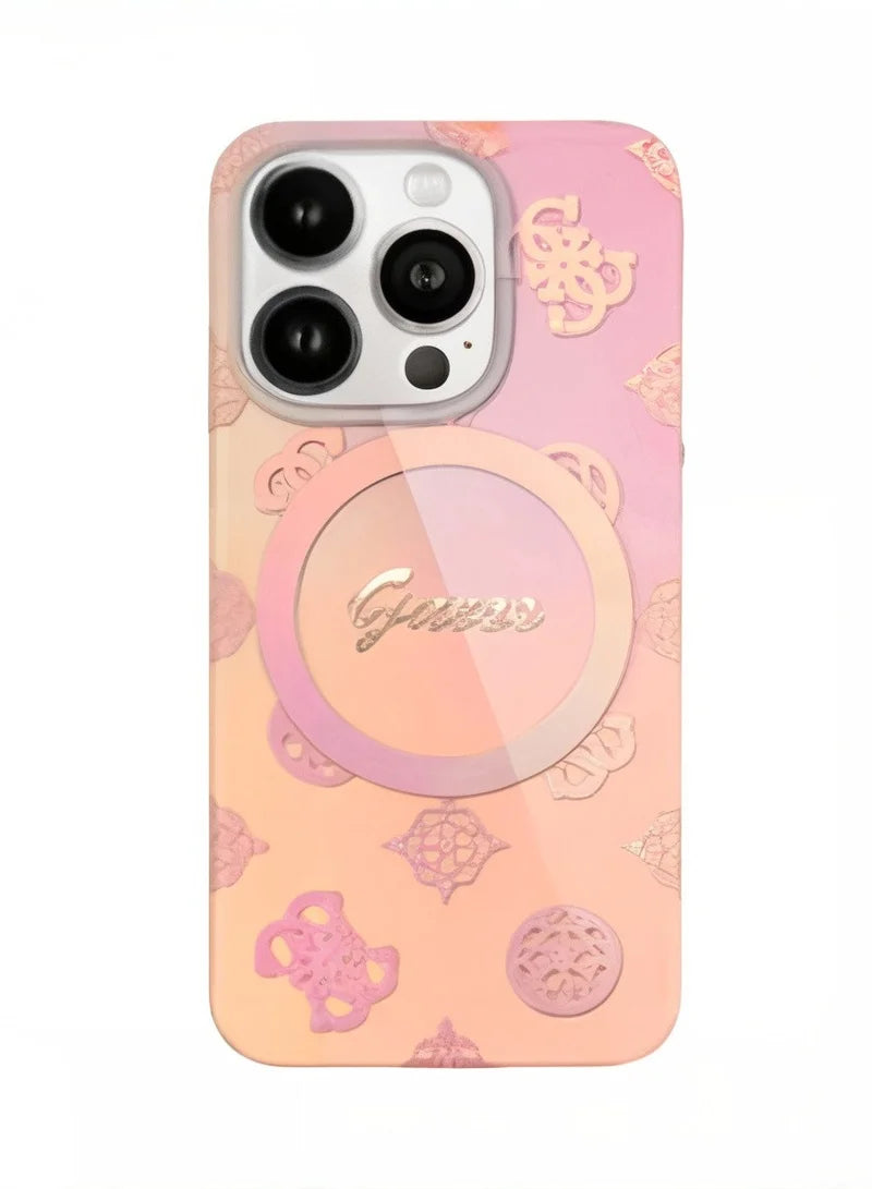 Guess MagSafe IML Gradient Hard Case with Peony Pattern for iPhone 16 Pro – Pink | كفر GUESS صلب بتدرج لوني, متوافق مع ماج سيف لهاتف ايفون 16 برو - وردي