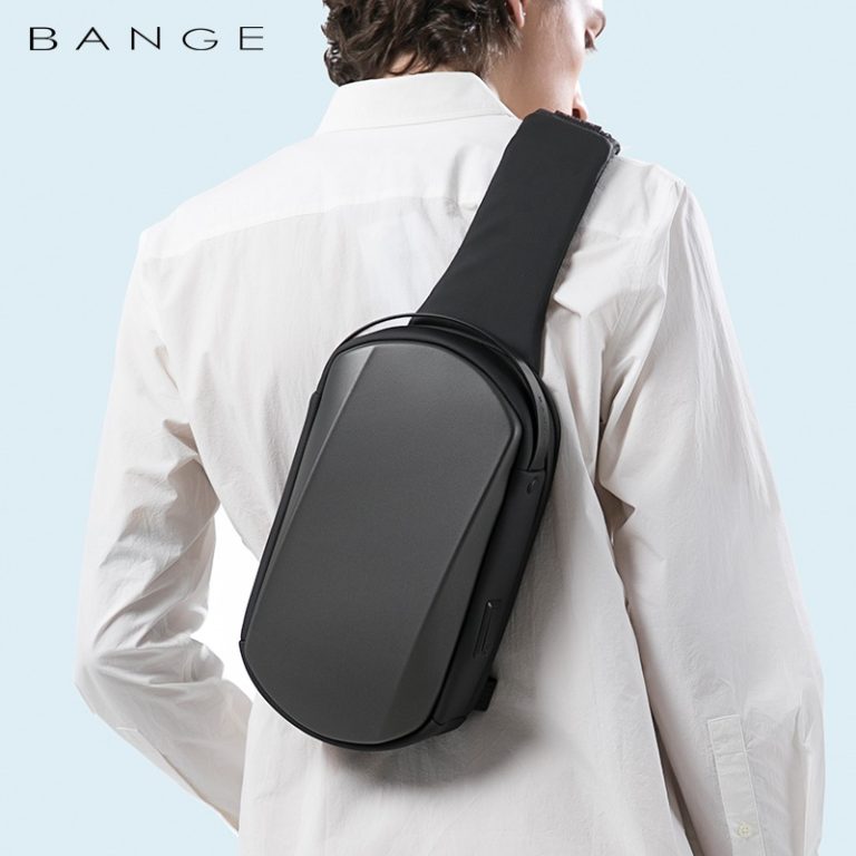 BANGE Men Chest Bag Waterproof EVA Hard Shell Messenger Bag - Gray | حقيبة كتف رجالية من بانجي, مقاومة للماء بهيكل خارجي صلب - رمادي