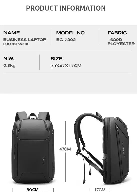 حقيبة ظهر بانجي للابتوب بحجم 15.6 انش, للاعمال والسفر مع منفذ يو اس بي | BANGE Laptop Backpack Business Travel Backpack (15.6")