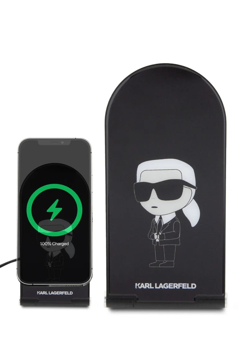 Karl Lagerfeld 15W Magnetic Desk Charger with Iconic Logo – Black | شاحن مكتب مغناطيسي 15 واط من كارل لاغرفيلد بتصميم شعار ايقوني - اسود
