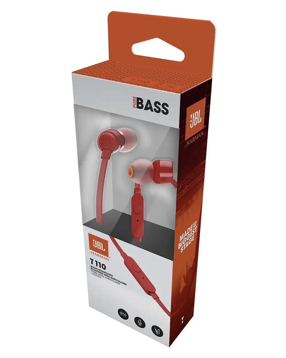 JBL T110 In-Ear Headphones with Pure Bass Sound & Mic – Wired 3.5mm | سماعات جي بي ال T110 داخل الاذن بصوت بيس نقي ومايكروفون - سلكية 3.5 ملم