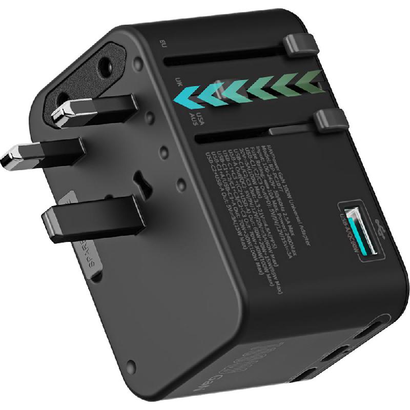 RAVPower 5-in-1 Travel Charger 100W PD GaN 5.0 Universal Power Adapter - شاحن السفر العالمي راف باور 5 في 1 – قدرة 100 واط PD وتقنية GaN 5.0