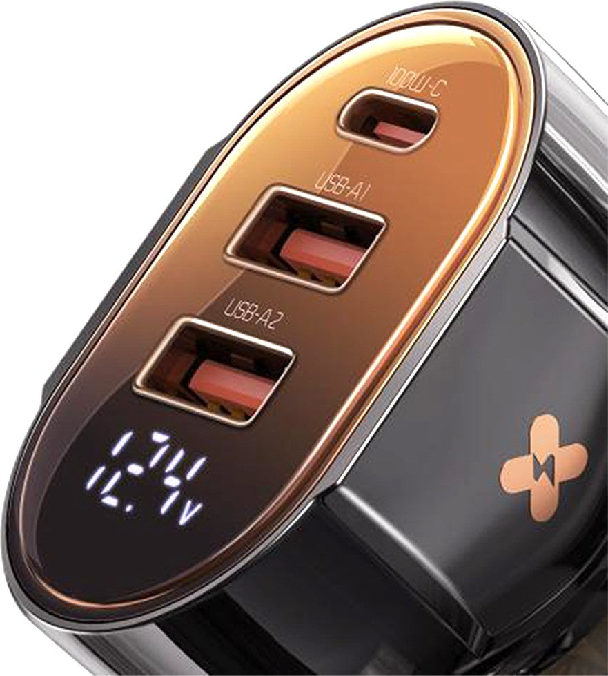 Mcdodo 100W PD 1 Port Type-C Fast Car Charger with 2 USB Ports - شاحن سيارة سريع الشحن بمنفذ تايب سي ومنفذين يو اس بي من مكدودو