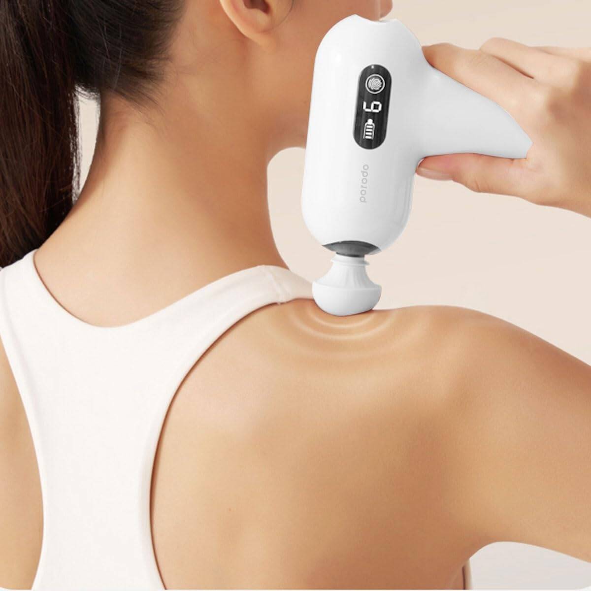 بورودو لايف ستايل مسدس مساج صغير مع 4 رؤوس - ابيض | Porodo Lifestyle Mini Massage Gun with 4 Head – White.