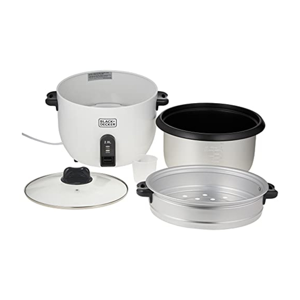 طنجرة طهي الأرز، قوة 700 واط، سعة 1.8 لتر من بلاك اند ديكر - Black+Decker Rice Cooker 1100W, White, 2.8L