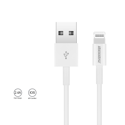 RockRose Ivory AL 1M 2.4A Lightning To USB Charge & Sync Cable - روك روز أيفوري اي أل كابل للشحن و المزامنة بطول 1 متر / 2.4 امبير لايتنينج الى يو اس بي