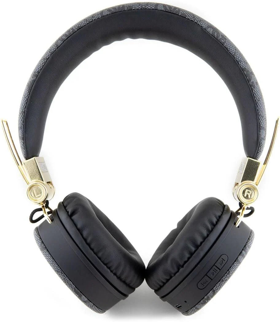 Guess Wireless Headphones 4G PU Leather with Metal Logo – Black | سماعة راس GUESS بلوتوث, جلد بنقشة 4 جي وشعار معدني, تشغيل حتى 32 ساعة - اسود