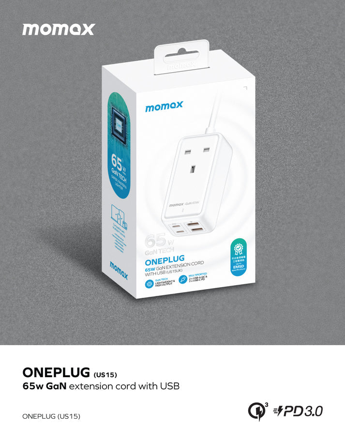 Momax ONEPLUG 65W GaN Extension Cord with USB Ports - مشترك موماكس وان بلاج بقدرة 65 واط مع منافذ USB