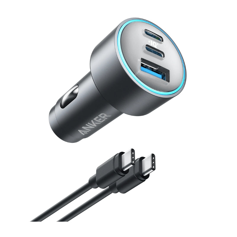 شاحن سيارة أنكر 67 واط 2C1A مع كابل C-to-C بطول 3 قدم، رمادي | Anker Car Charger 67W 2C1A with 3ft C-to-C Cable Gray