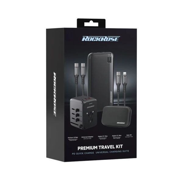 Rockrose Premium Travel Kit PD Quick Charge Universal Charging Suite - مجموعة شحن روكروز بريميوم للسفر بتقنية الشحن السريع بروتوكول PD