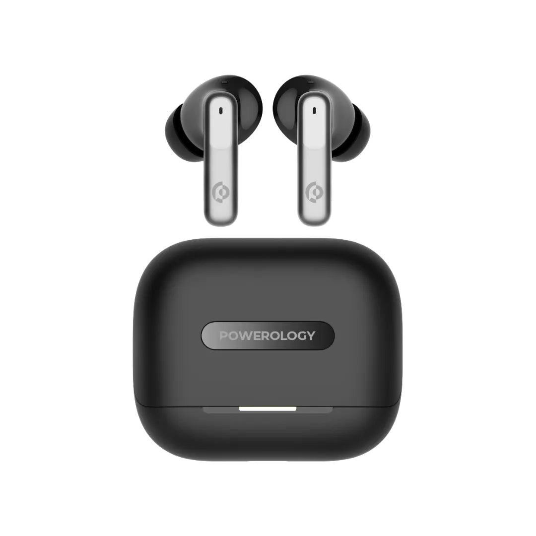 سماعات باورولوجي اللاسلكية ANC+ENC مع 6 مايكروفونات, تشغيل حتى 6 ساعات | Powerology Hybrid ANC+ENC 6Mic True Wireless Earbuds – 6H Playtime.