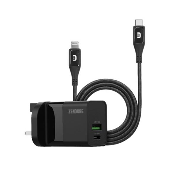Zendure Bundle 30W MFI Wall Charger And Type-C to Lightening Cable - بندل زندور 30 واط مع شاحن جداري معتمد من ابل وكابل تايب سي إلى لايتننج