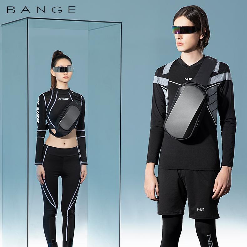 BANGE Men Chest Bag Waterproof EVA Hard Shell Messenger Bag - Gray | حقيبة كتف رجالية من بانجي, مقاومة للماء بهيكل خارجي صلب - رمادي