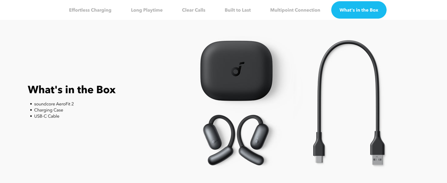 سماعة انكر ساوندكور ايروفيت 2 بتصميم مفتوح قابلة للتعديل | Anker Soundcore AeroFit 2 Adjustable Open-Ear Wireless Earbuds