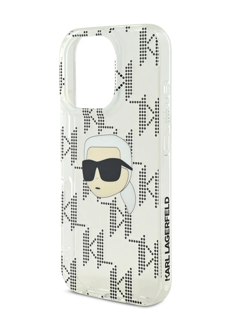 Karl Lagerfeld IML Hard Case with Electroplated Karl Head for iPhone 16 Pro Max | كفر كارل لاغرفيلد بشعار كارل ورمز الماركة لهاتف ايفون 16 برو ماكس