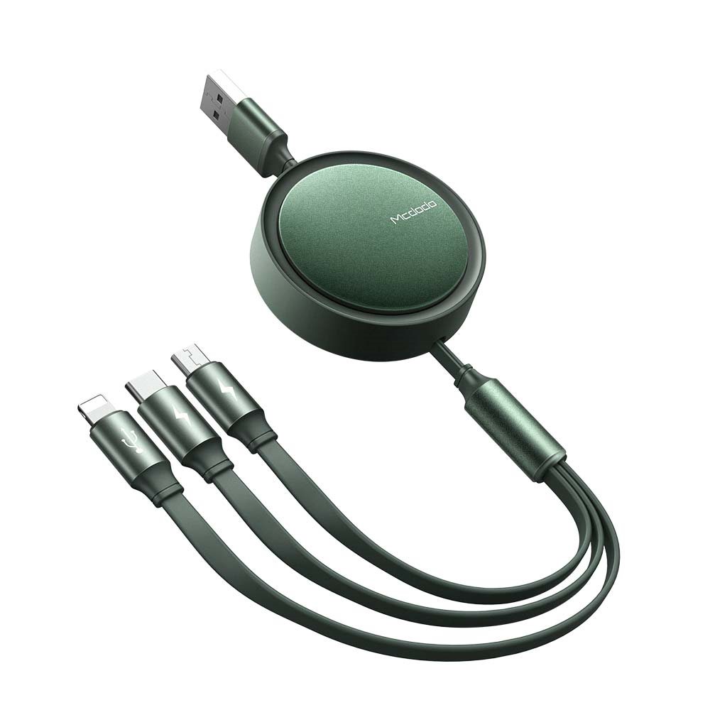 Mcdodo 3 in 1 Retractable Charging Cable, 3.7 ft (1.2 m) - كيبل شحن ماكدودو 3 في 1 قابل للسحب، 3.7 قدم (1.2 متر)