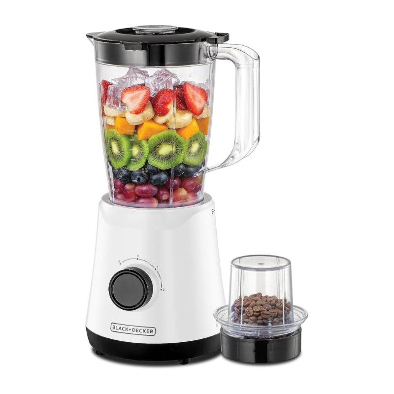 Black&Decker BX520-B5 500W Blender with 1 Grinder - White - بلاك أند ديكر خلاط 500 واط مع مطحنة – أبيض