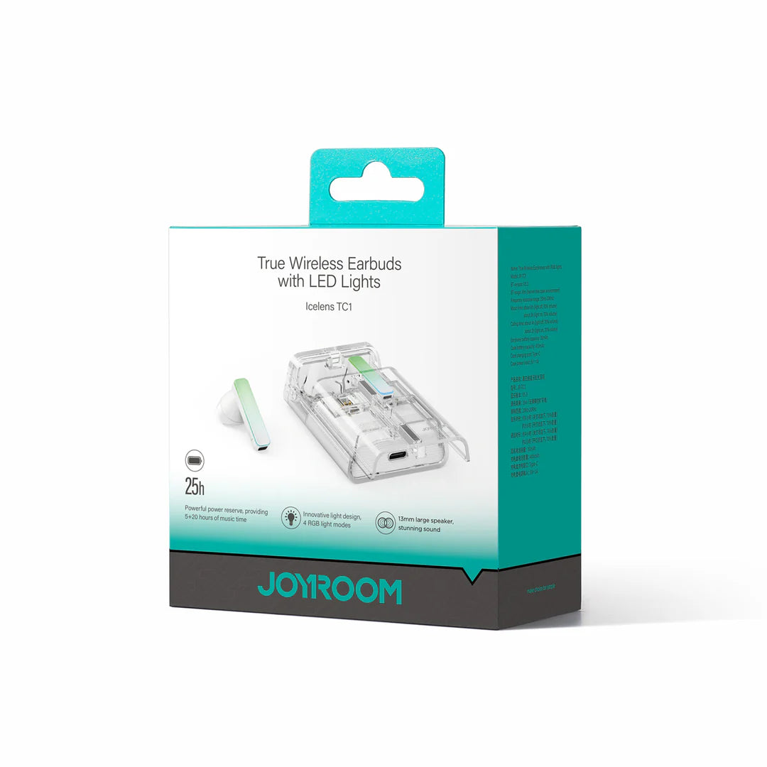 سماعات جويرووم JR-TC1 اللاسلكية مع اضائة LED, وقت تشغيل حتى 24 ساعة - ابيض | JOYROOM JR-TC1 True Wireless Earbuds with LED Lights – 24H Playtime – White