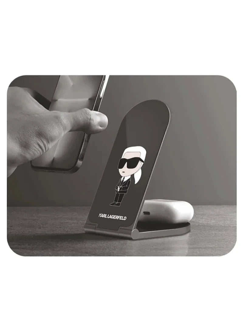 Karl Lagerfeld 15W Magnetic Desk Charger with Iconic Logo – Black | شاحن مكتب مغناطيسي 15 واط من كارل لاغرفيلد بتصميم شعار ايقوني - اسود
