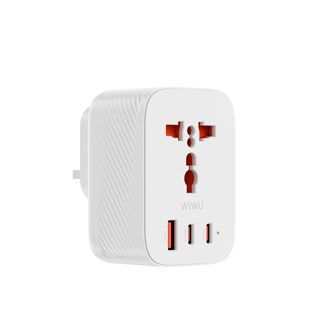 محول سفر ويوو باور كيوب بقدرة شحن 20 واط وبمنفذين تايب سي ومنفذ يو اس بي اي | WiWU 20W Power Cube GaN Travel Adapter 1A+2C+1 Socket – UK