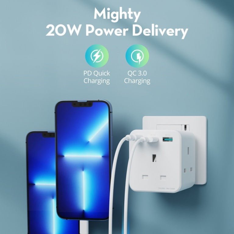 شاحن راف باور 20 واط 3 منافذ مع 3 منافذ تيار متردد - Ravpower 20w 3-Port charger with 3 AC port