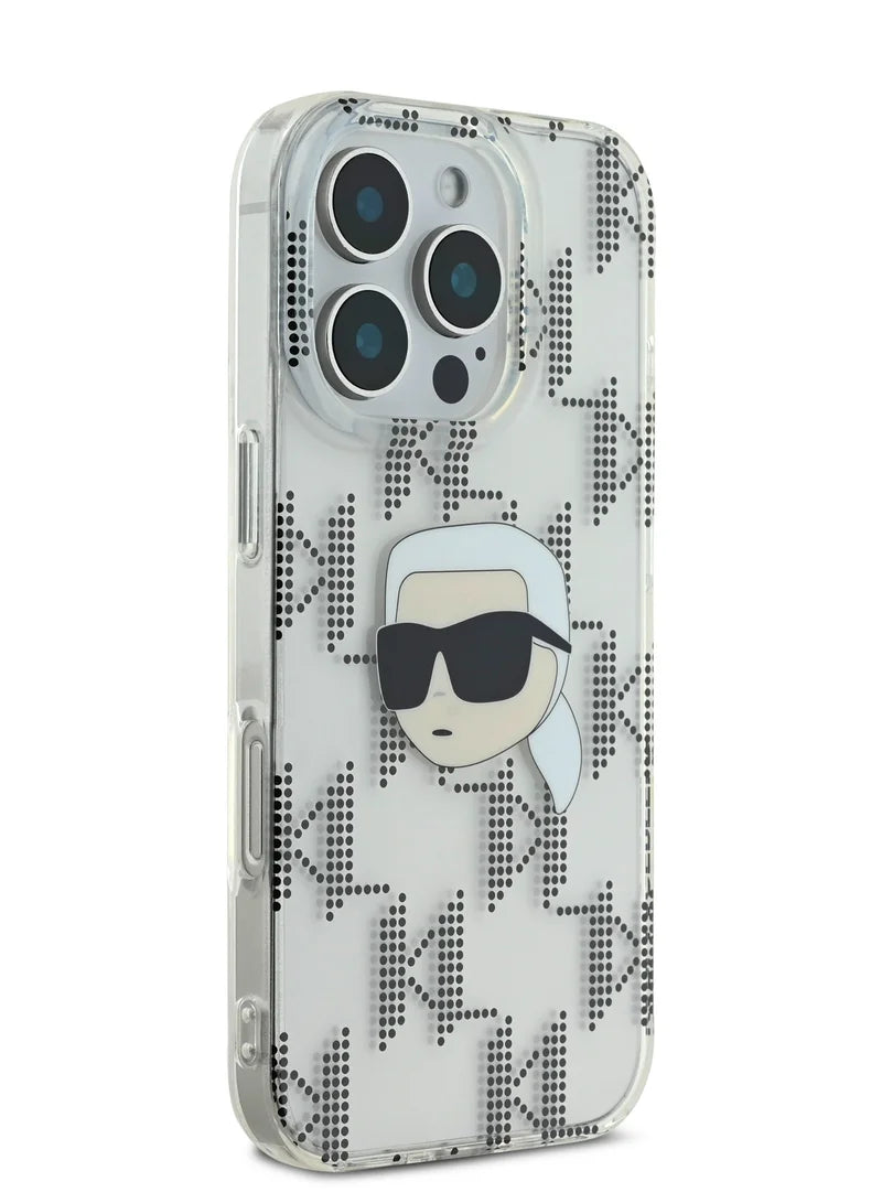 Karl Lagerfeld IML Hard Case with Electroplated Karl Head for iPhone 16 Pro Max | كفر كارل لاغرفيلد بشعار كارل ورمز الماركة لهاتف ايفون 16 برو ماكس
