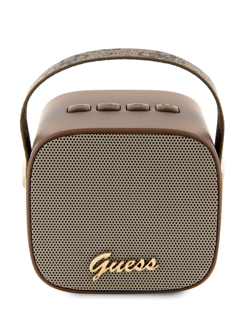 Guess Wireless Speaker with Handle 5W PU 4G Leather Script Logo | سماعة بلوتوث GUESS محمولة بقوة 5 واط, تصميم جلد 4 جي مع حامل يد