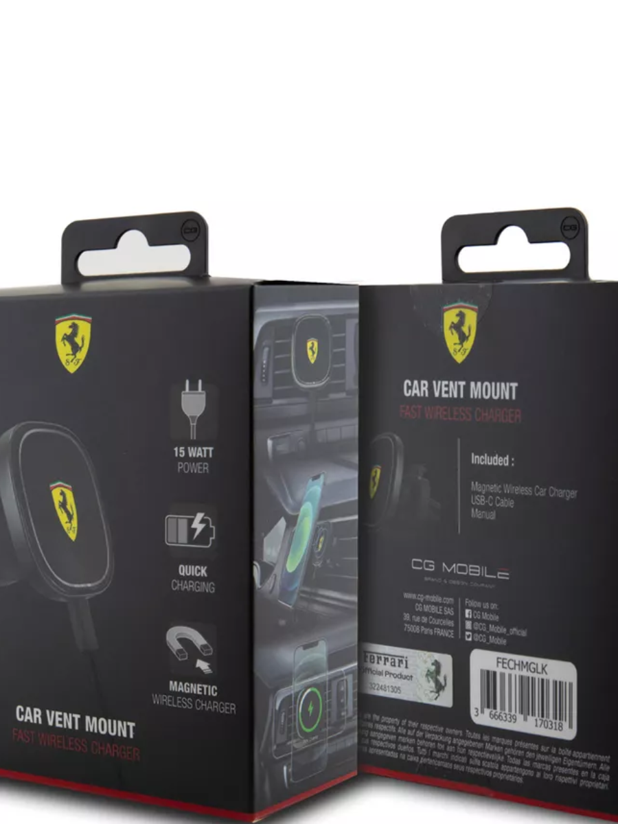 Ferrari MagSafe Car Charger 15W – Fast Magnetic Wireless Charging | شاحن سيارة لاسلكي فيراري ماج سيف بقوة 15 واط