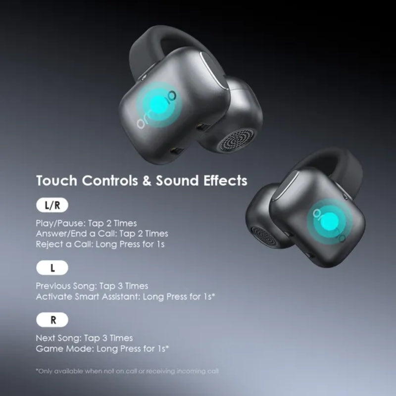 Oraimo TWS Earphone OPN-372NGraphiteGrey - سماعات أورايمو رمادي لاسلكية مفتوحة بجودة عالية -رمادي