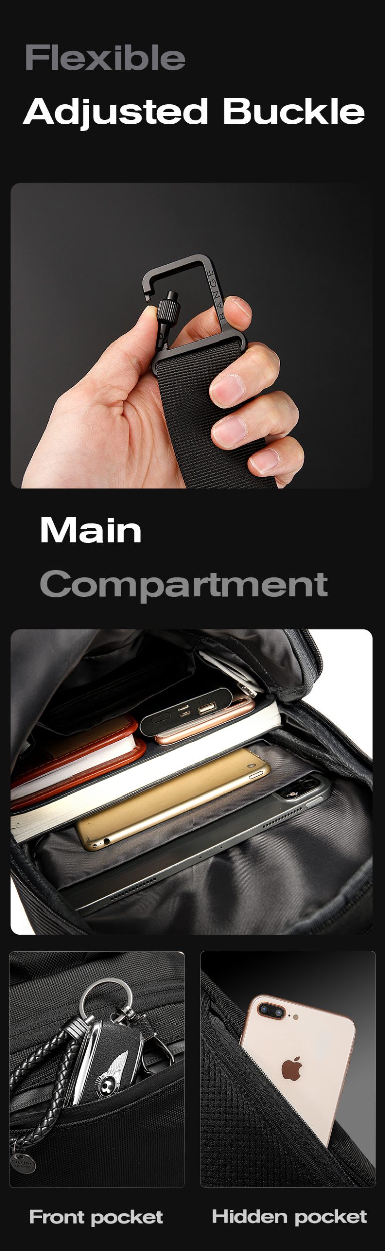 BANGE Multi-functional Men's Oxford Crossbody Anti-theft Shoulder Chest Bag with USB Port | حقيبة كتف رجالية من بانجي متعددة الاستعمالات ومقاومة للماء, مع منفذ يو اس بي