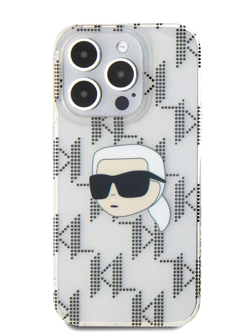 Karl Lagerfeld IML Hard Case with Electroplated Karl Head for iPhone 16 Pro Max | كفر كارل لاغرفيلد بشعار كارل ورمز الماركة لهاتف ايفون 16 برو ماكس