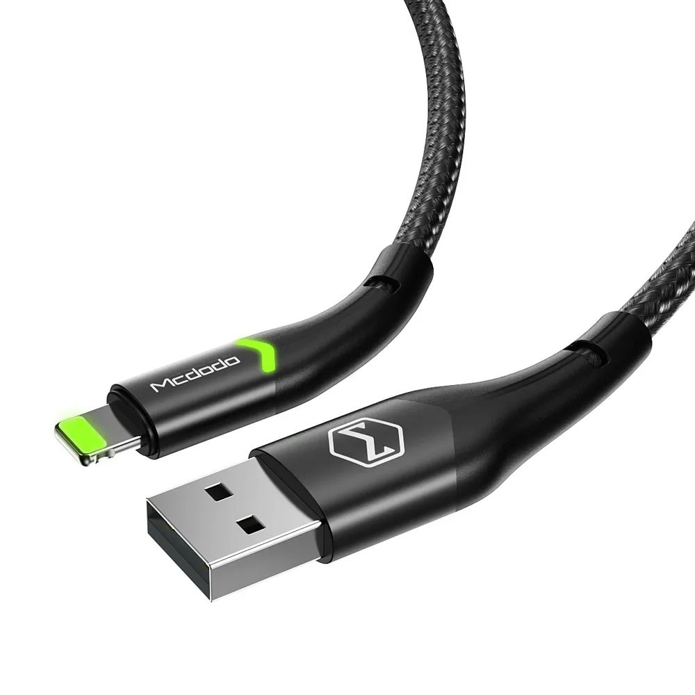 كيبل مكدودو يو اس بي الى ايفون 1.2 متر - Mcdodo Double LED Light Lightning Charging Cable 2A 1.2m