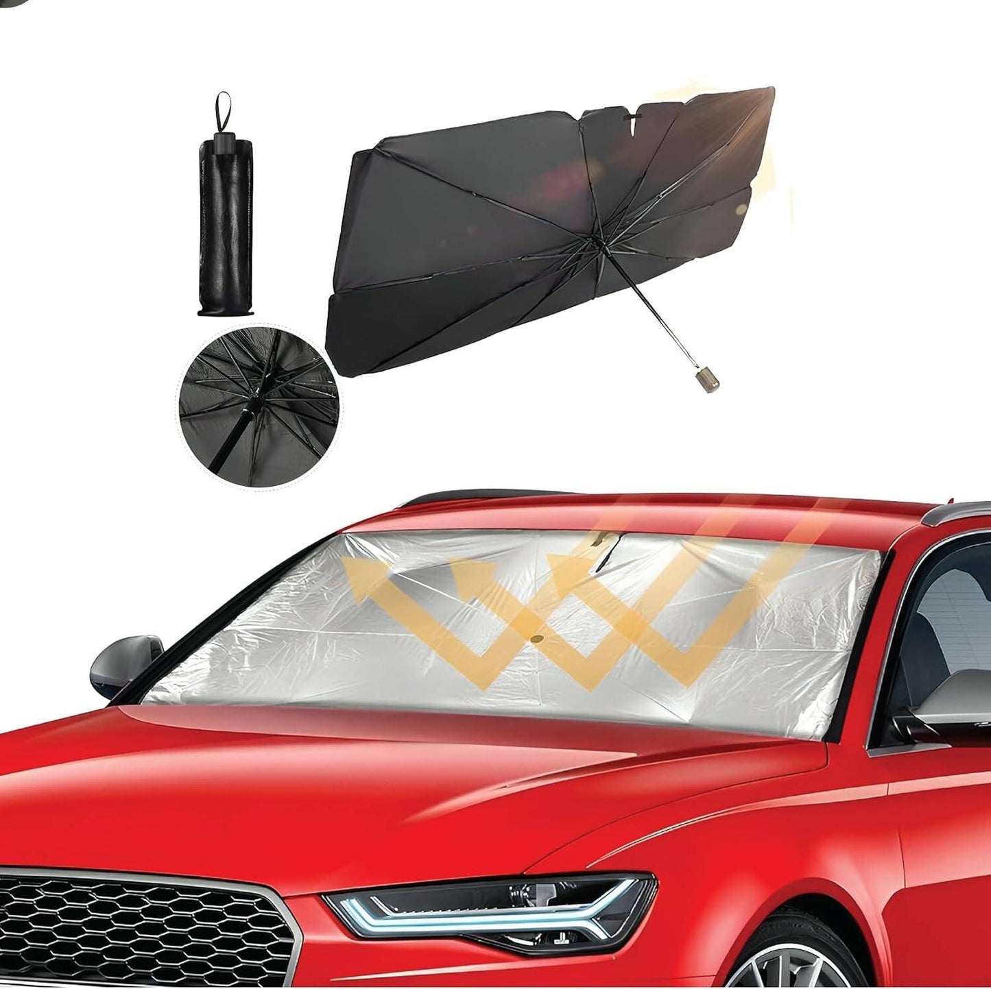 مظلة الزجاج الامامي للسيارة من جرين لايون للحماية من اشعة الشمس, قابلة للطي - اسود | Green Lion Car Windshield Umbrella - Sun Blocking & Retractable – Black.