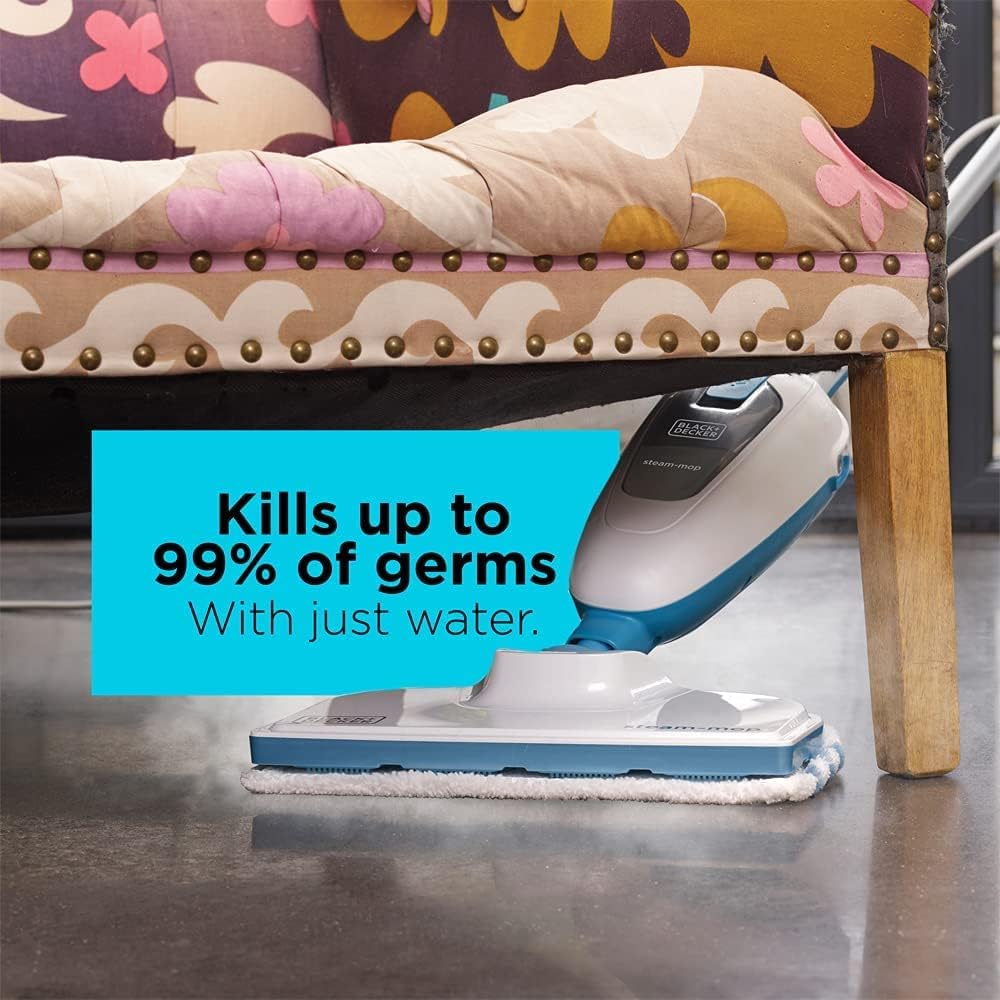 Black+Decker 5 in 1 Steam Mop with Super-Heated Steam - مكنسة بخارية كهربائية 1300 واط مع بخار فائق ورأس دوار ووسادة ألياف دقيقة