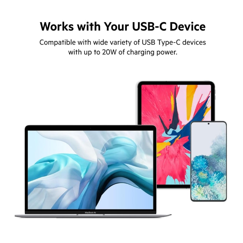 Belkin BoostCharge USB-C Wall Charger 20W+ 1M USB-C Cable - شاحن جداري بقدرة 20واط مع كيبل تايب سي