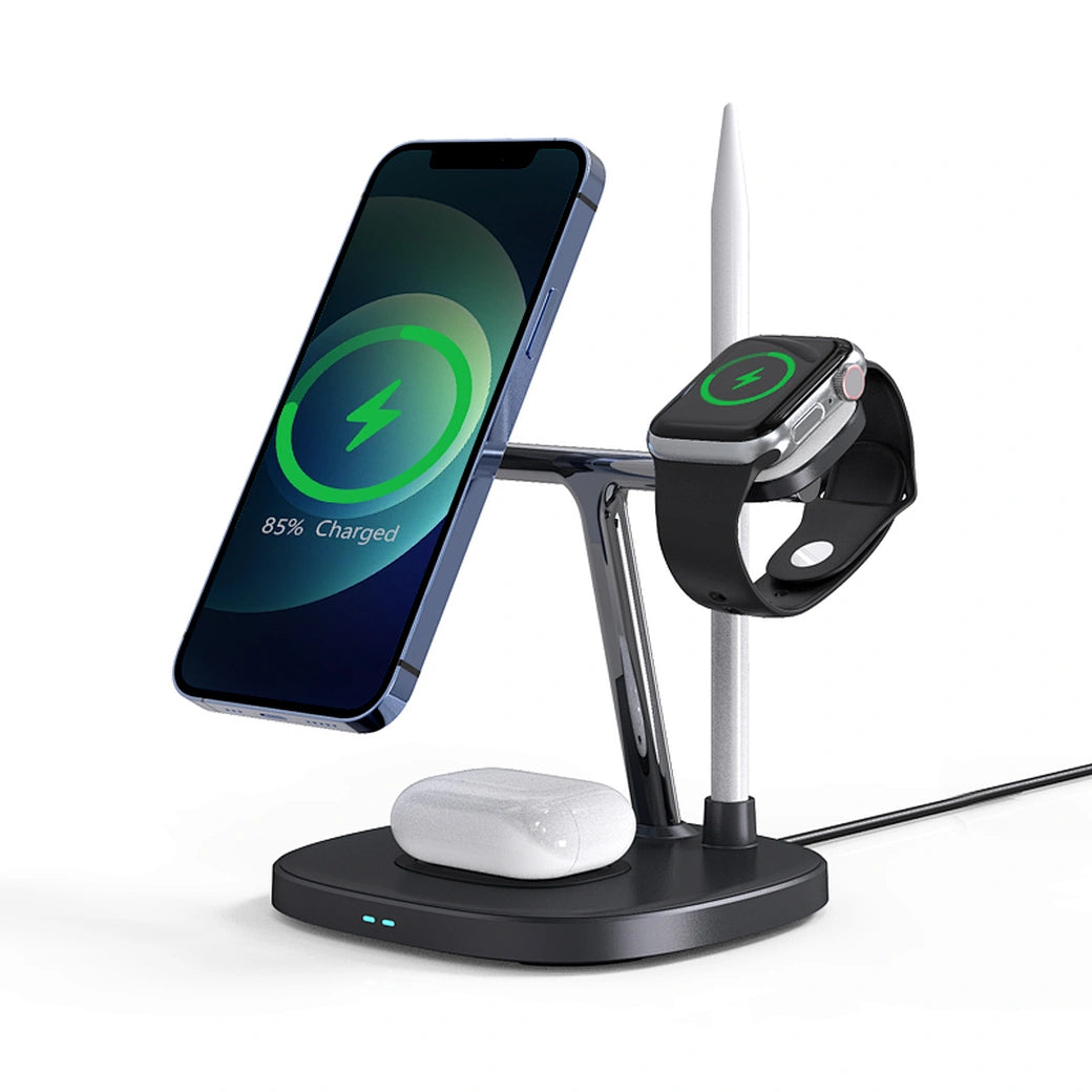 شاحن ويوو 4 في 1 اللاسلكي السريع, متوافق مع ماج سيف | WiWU 4 in 1 Wireless Magsafe Phone Stand Fast Charging Charger