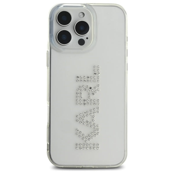 Karl Lagerfeld IML Hard Case with Rhinestones KARL Logo for iPhone 16 Pro Max | كفر كارل لاغرفيلد شفاف مزين بكريستالات شعار KARL لهاتف ايفون 16 برو ماكس