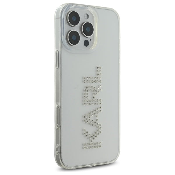 Karl Lagerfeld IML Hard Case with Rhinestones KARL Logo for iPhone 16 Pro Max | كفر كارل لاغرفيلد شفاف مزين بكريستالات شعار KARL لهاتف ايفون 16 برو ماكس