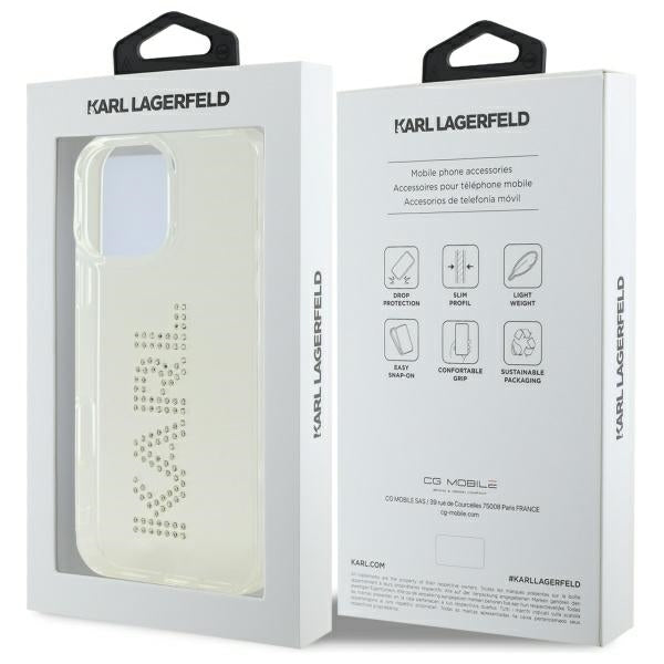 Karl Lagerfeld IML Hard Case with Rhinestones KARL Logo for iPhone 16 Pro Max | كفر كارل لاغرفيلد شفاف مزين بكريستالات شعار KARL لهاتف ايفون 16 برو ماكس