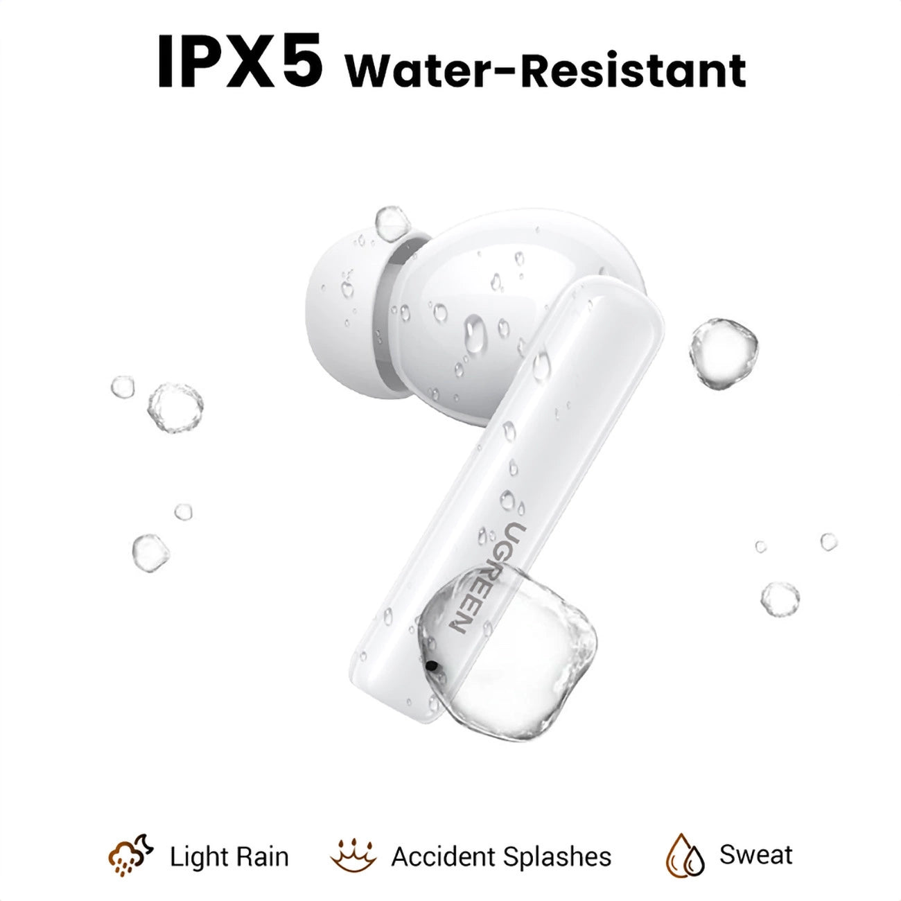 UGREEN Bluetooth V5.3 HiTune T6 Hybrid Active Noise Canceling Earbuds 30H Battery 48dB White - سماعات يوجرين هاي تيون T6 بلوتوث 5.3 إلغاء ضوضاء نشط 30 ساعة بيضاء